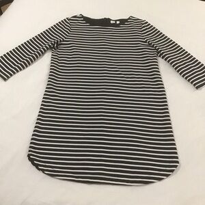 Gap Black & White Stripe Back Zip Sheath Dress, Curved Bottom Hem, Size L